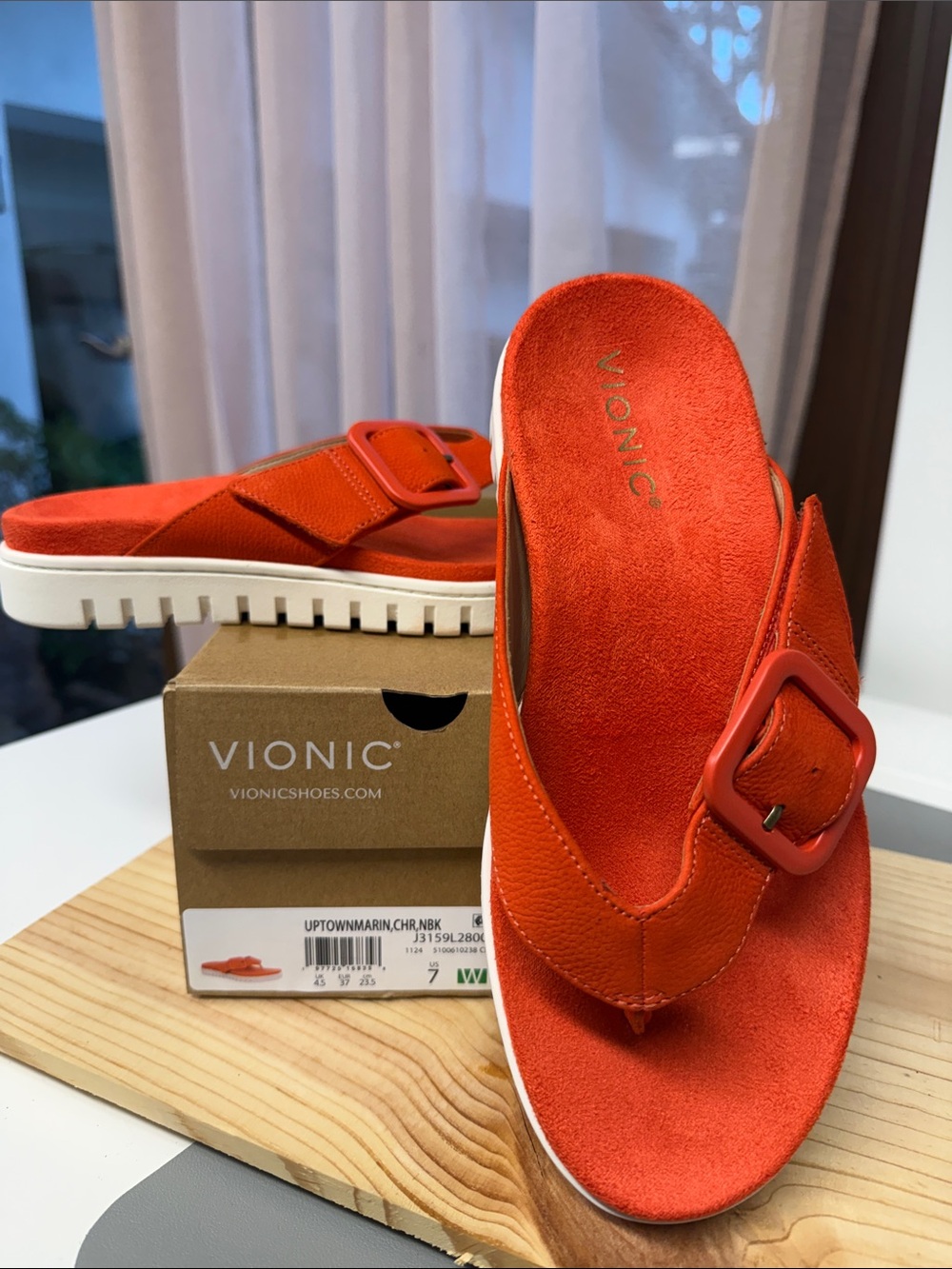 Vionic Women's Red-Orange Suede Slide Sandals with Buckle